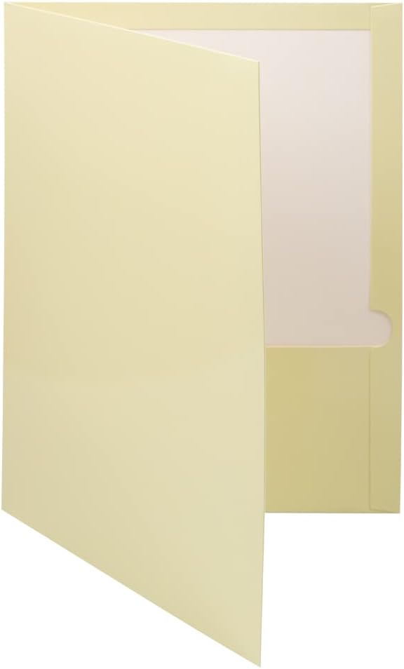 JAM PAPER Laminated Two Pocket Glossy School Folders - Letter Size - High Gloss Ivory - Bulk 100/Box