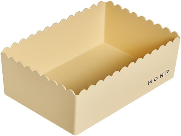 Desktop Storage Basket, 2-Pack, Decorative Scalloped Plastic Organizer, Kawaii Style (Yellow, Large and Small)