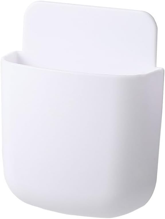 AKOAK Wall-mounted Remote Control Holder, Self-adhesive Wall-mounted Storage Case - Cell Phone, Pen, Makeup Brush, Glasses, Storage Case Next to Desk, Pack of 1 (White)