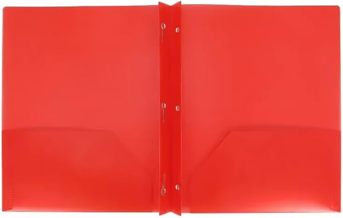 Letter Size Plastic Folder with Pockets and 3 Metel Prongs (Red) | School Supplies, Office Supplies, Home Supplies
