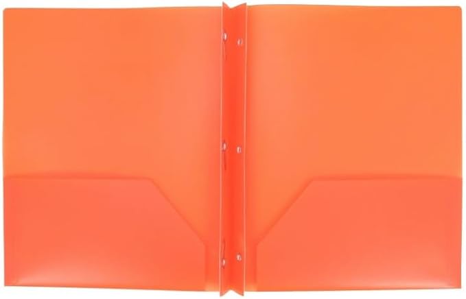 Aurora LLC.School,Office Supplies.Plastic Folders with Prongs and Two Pockets(Orange)