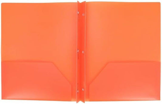 Aurora LLC.School,Office Supplies.Plastic Folders with Prongs and Two Pockets(Orange)