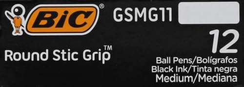 BIC Round Stic Grip Xtra Comfort Black Ballpoint Pens, Medium Point (1.2mm), Perfect Writing Pens With Soft Grip for Superb Comfort and Control, 12 Count (Pack of 2)