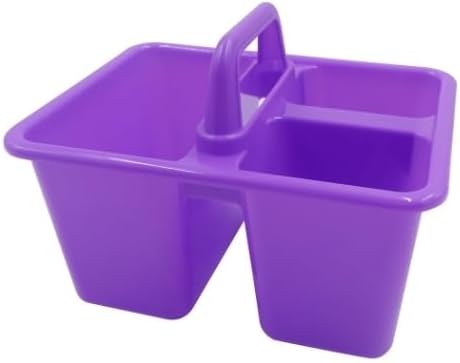 Mini Supply Caddy, School and Art Storage Organizer, 4 Pack Plastic Storage Bins in Bright Colors, Purple, Pink, Blue, Turquoise Plus Bonus Item.