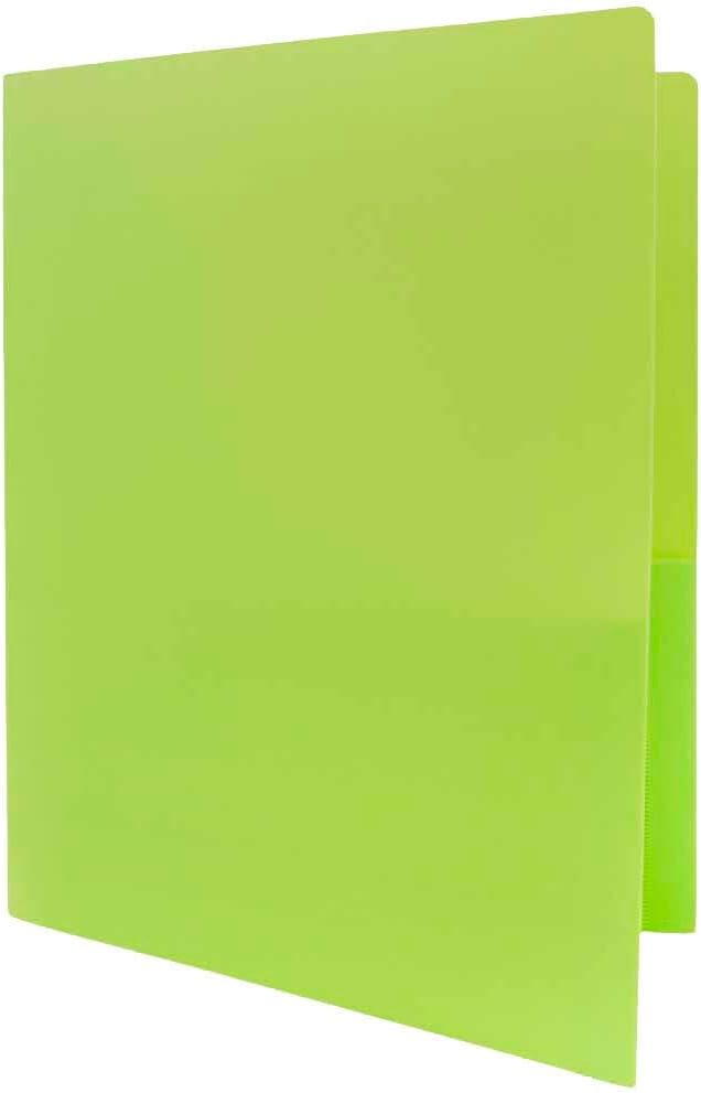 JAM PAPER Heavy Duty Plastic 2 Pocket Extra Tough School Folders - Lime Green - 12/Pack