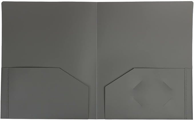 JAM PAPER Heavy Duty Plastic 2 Pocket Extra Tough School Folders - Grey - 24/Pack