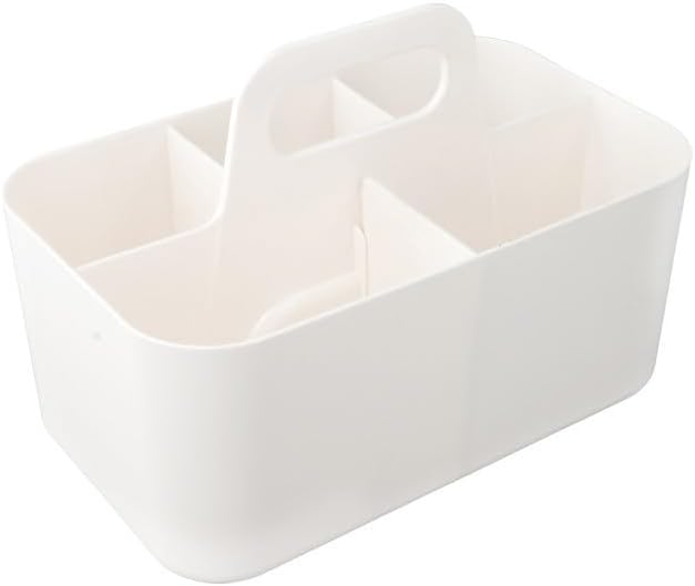 Stackable Plastic Storage Bins with Removable Divider, Portable Organizer Basket with Handle for Office Desktop Supplies and Cosmetics,(White)