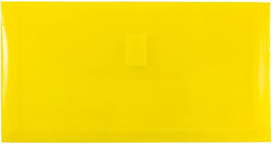JAM PAPER Plastic Expansion Envelopes with Hook & Loop Closure - #10 Booklet Wallet - 5 1/4 x 10 with 1 Inch Expansion - Yellow - 12/Pack