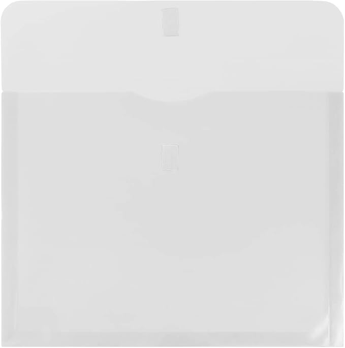 JAM PAPER Plastic Expansion Envelopes with Hook & Loop Closure - Letter Booklet - 9 3/4 x 13 with 1 Inch Expansion - Clear - 12/Pack