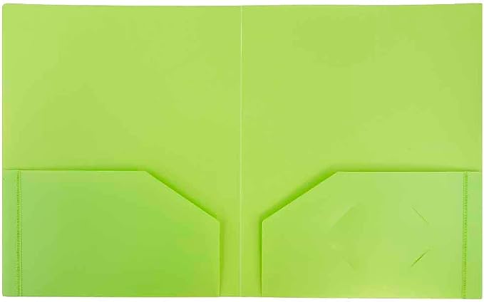 JAM PAPER Heavy Duty Plastic 2 Pocket Extra Tough School Folders - Lime Green - 6/Pack