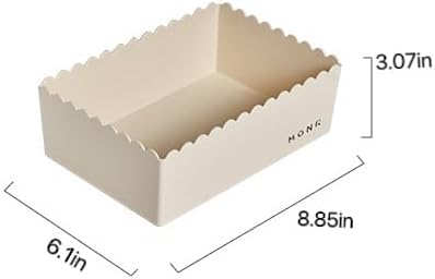 Desktop Storage Basket, 2-Pack, Decorative Scalloped Plastic Organizer, Kawaii Style (Light White, Large)