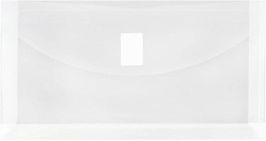 JAM PAPER Plastic Expansion Envelopes with Hook & Loop Closure - #10 Booklet Wallet - 5 1/4 x 10 with 1 Inch Expansion - Clear - 12/Pack
