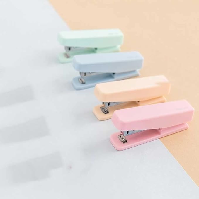 Solid Color Portable Mini Stapler Set with 1000 Staples Stationery Office Binding Tools(Black)