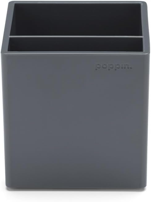 Poppin Super Stacked Desk Set - Dark Gray, Two Letter Trays, Accessory Tray, Silicone This + That Tray, Double-Compartment Pen Cup and 6 Signature Ballpoint Pens, Complete Office Organizer Set