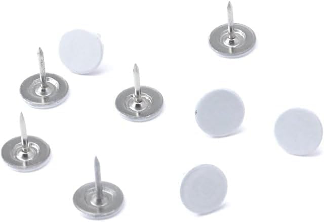 100Pcs White Thumb Tacks Flat Decorative Pin Push Pins Home/Office for Bulletin Board,Notice Board/Map Nails,Small in Size,Tape, Adhesives and Fasteners（Rounded 11mm/0.43" Nailhead L13mm/0.51"）