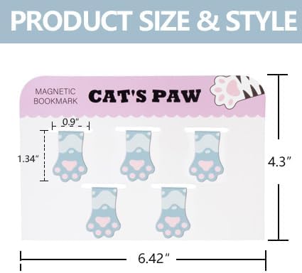 Cute Cat Paw Magnetic Bookmarks, 5 PCS Magnetic Cute Bookmark for Teacher, Women & Kids - Cat Paw Design (Purple-2.0)