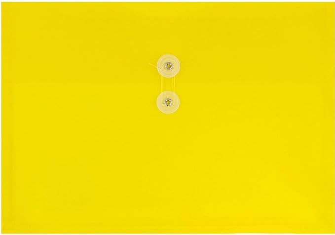 JAM PAPER Plastic Envelopes with Button & String Tie Closure - Letter Booklet - 9 3/4 x 13 - Yellow - 3/Pack