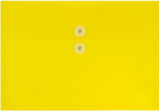 JAM PAPER Plastic Envelopes with Button & String Tie Closure - Letter Booklet - 9 3/4 x 13 - Yellow - 3/Pack