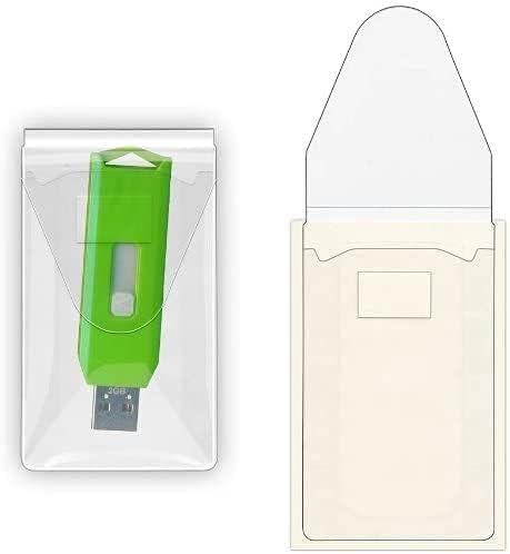 USB Flash Drive Holders – Clear Sleeves with Adhesive Back and Resealable Flap, Reusable Dust-Resistant Storage for Teachers, Personal Use, Small Offices – Polypropylene 2″ x 3 7/16″ - 10 Pack