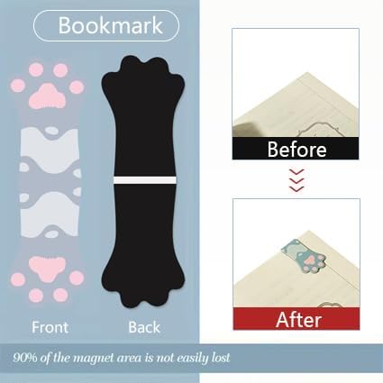 Cute Cat Paw Magnetic Bookmarks, 5 PCS Magnetic Cute Bookmark for Teacher, Women & Kids - Cat Paw Design (Purple-2.0)