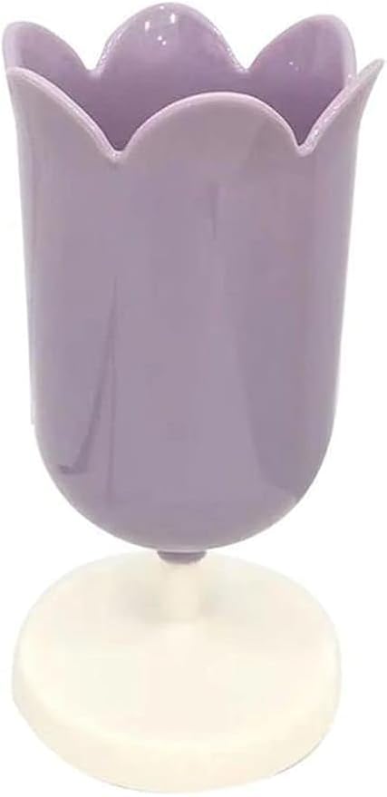 Purple Pen Holder for Desk, Plastic Tulip Pen Holder Girl Small Makeup Box Cute Stationery Organizer Pencil Stand Case Pencil Cups Desktop Decoration Pencil Holders Desk Supplies Holders