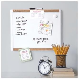 U Brands PinIt Combination Dry Erase Board White Board with White Frame, Office Supplies, Includes Marker and Magnet, 16” x 20”