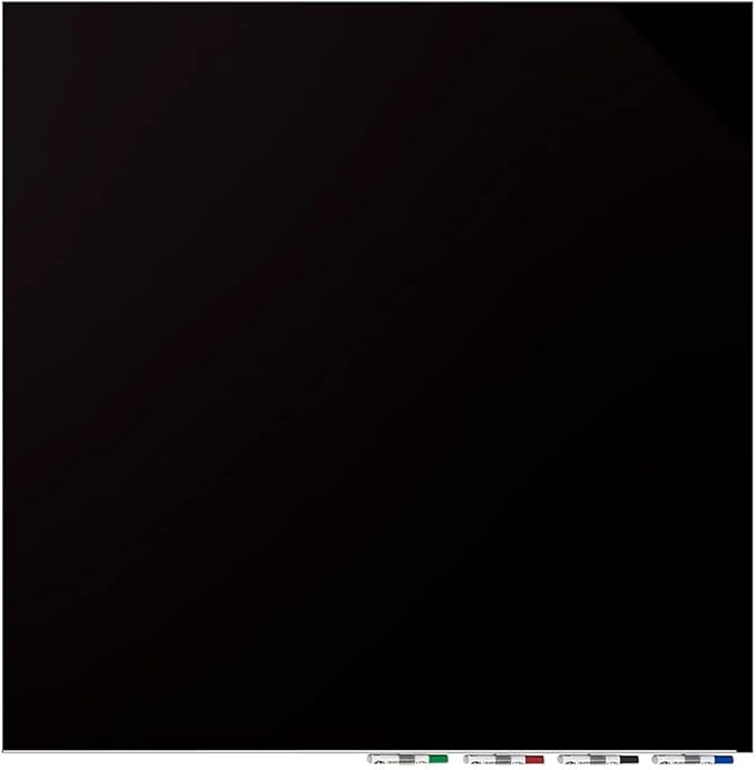 Aria 4'H x 4'W Low Profile 1/4" Glass Whiteboard - Black - 4 Markers and Eraser