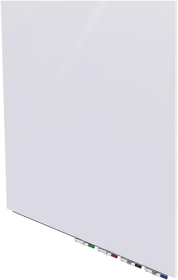 Aria 4'H x 4'W Low Profile 1/4" Glass Whiteboard White - 4 Markers and Eraser