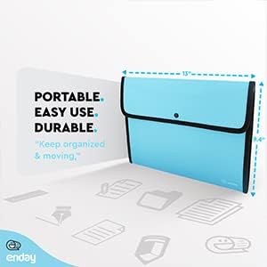 Square Flap Document Holder Blue, Expanding File Folder, A4 Letter Size Reusable Filling Envelopes, Snap Closure Wallet File Pouch Also Available in Pink, Purple, Green, Red, Grey, 1 Pc– By Enday