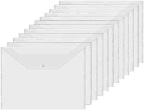 Acrux7 48 PCS Plastic Envelopes, Clear Poly Envelope with Snap Closure, Document Folders Waterproof File Folder for School Home Office, A4 Size