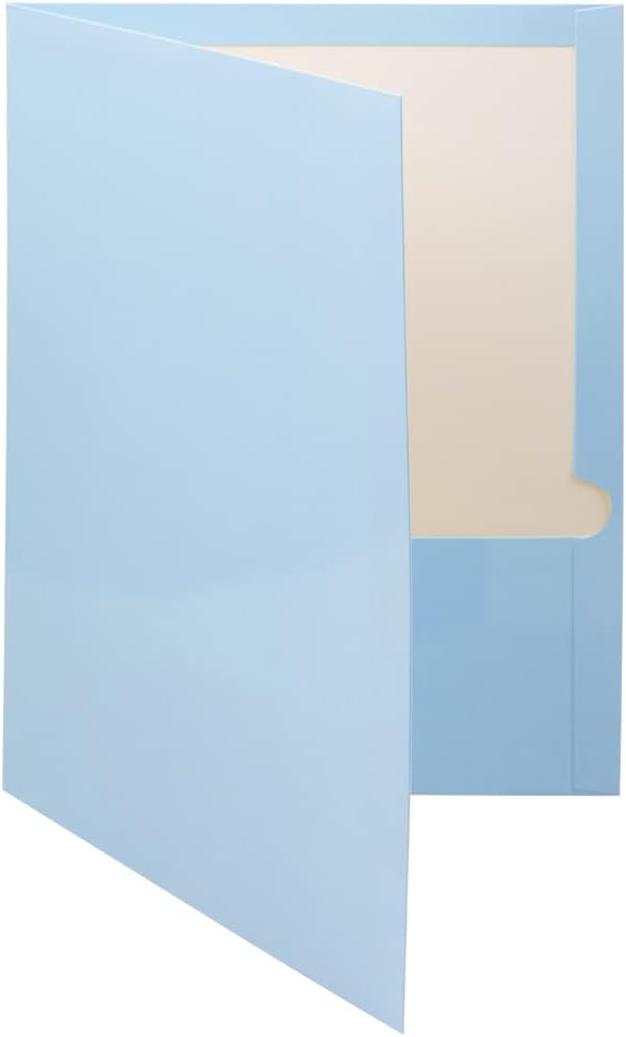 JAM PAPER Laminated Two Pocket Glossy School Folders - Letter Size - High Gloss Baby Blue - Bulk 25/Pack