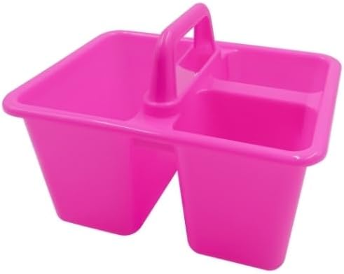 Mini Supply Caddy, School and Art Storage Organizer, 4 Pack Plastic Storage Bins in Bright Colors, Purple, Pink, Blue, Turquoise Plus Bonus Item.