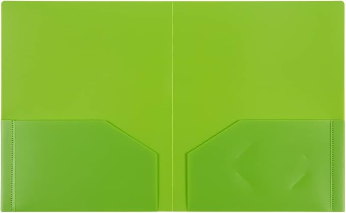 JAM PAPER Heavy Duty Plastic 2 Pocket Extra Tough School Folders - Lime Green - 6/Pack