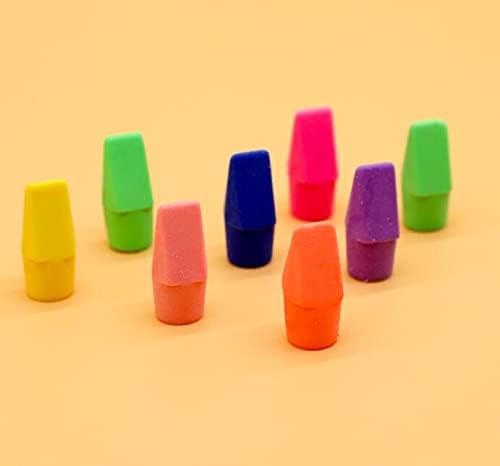 300 Pcs Pencil Top Erasers Bulk, 10 Assorted Bright Colors Chisel Shape Pencil Eraser Erasers Cap for Favors Games Prizes Pencil Top Erasers Home School Office