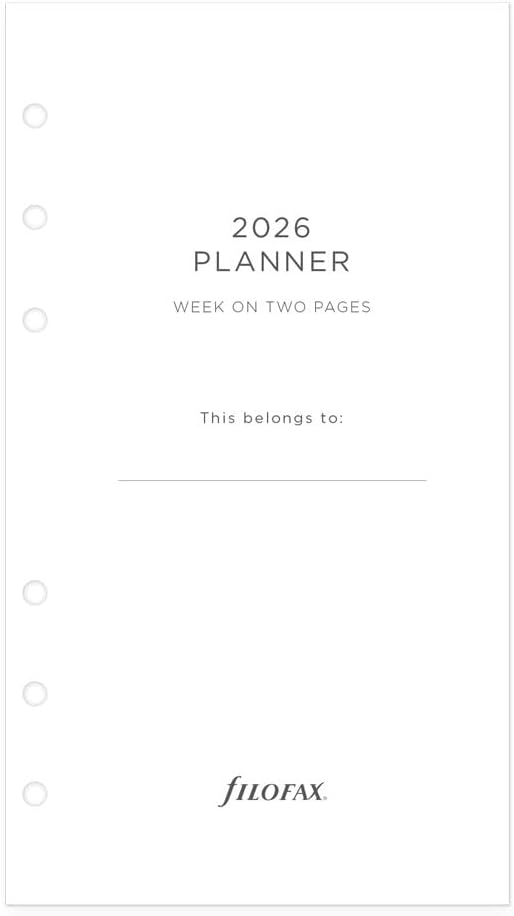 Filofax Calendar Diary Refill, Personal/Compact Size, Week-to-View, Minimal Diary Pack, White Paper, Multilingual: Five Languages, 2026 (C68490-26)