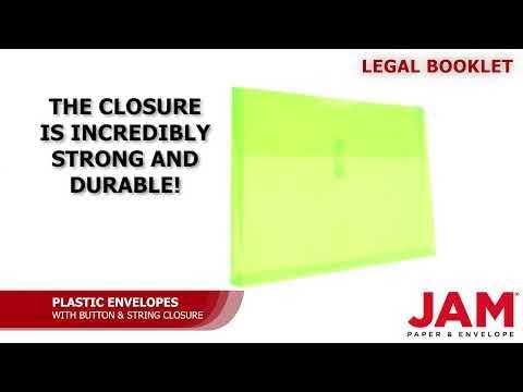 JAM PAPER Plastic Envelopes with Button & String Tie Closure - Legal Booklet - 9 3/4 x 14 1/2 - Lime Green - 3/Pack