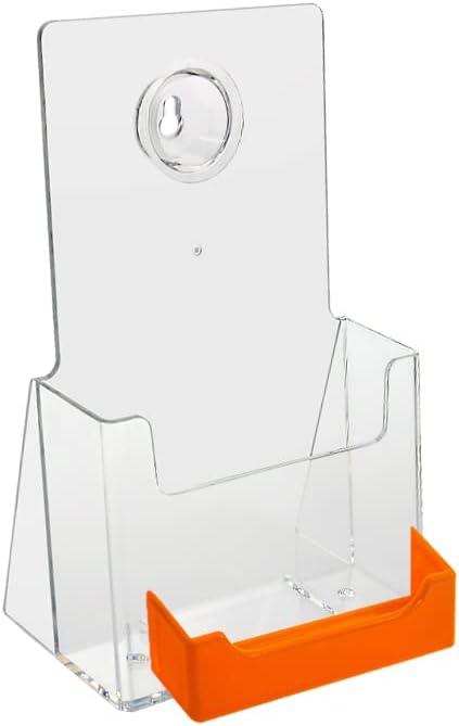 Source One 4 X 9 Inches Tri Fold Brochure Holder with Business Card Holder (6 Pack, Orange Pocket)