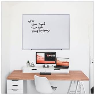 Universal Deluxe Melamine Dry Erase Board, 48 x 36, Melamine White Surface, Silver Aluminum Frame