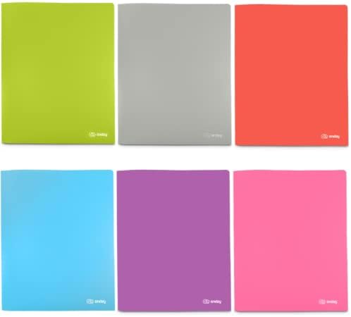 Folders with 2 Pockets, Colored Plastic File School Folder Letter Size, Heavy Duty Poly Portfolio Folder with Two-Pockets, in Grey, Purple, Green, Red, Pink, and Blue, Multicolor (6 Pc) - By Enday