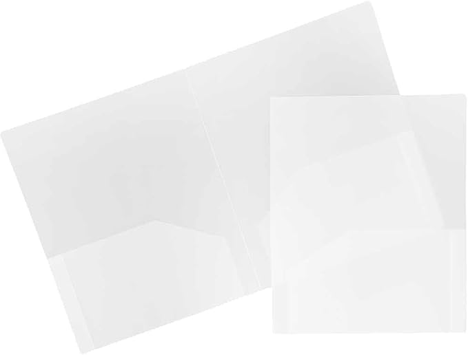 JAM PAPER Heavy Duty Plastic 2 Pocket Extra Tough School Folders - Clear - 24/Pack