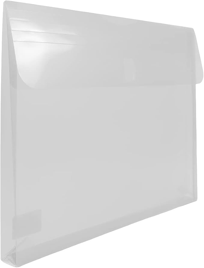 JAM PAPER Plastic Expansion Envelopes with Hook & Loop Closure - Letter Booklet - 9 3/4 x 13 with 1 Inch Expansion - Clear - 12/Pack