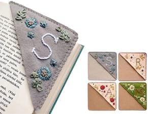 Personalized Hand Embroidered Corner Bookmark, 26 Letters Hand Stitched Felt Corner Letter Bookmark, Cute Flower Embroidery Bookmarks for Book Reading Lovers Meaningful Gift (Winter, A)