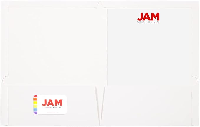 JAM PAPER Laminated Two Pocket Glossy School Folders - Letter Size - High Gloss White - 6/Pack