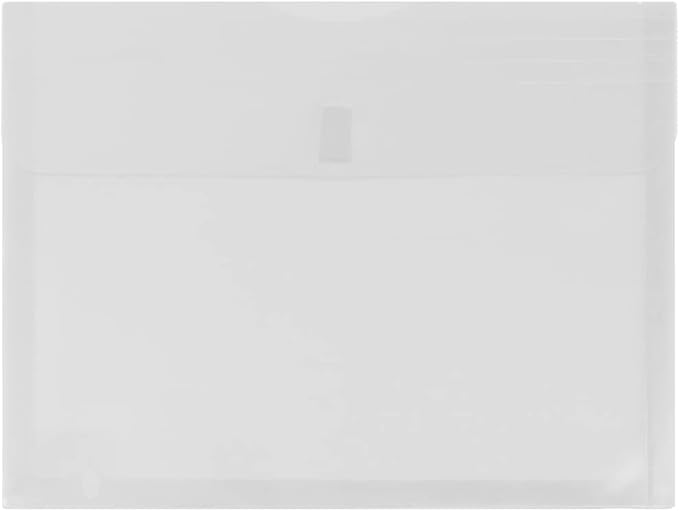 JAM PAPER Plastic Expansion Envelopes with Hook & Loop Closure - Letter Booklet - 9 3/4 x 13 with 1 Inch Expansion - Clear - 12/Pack