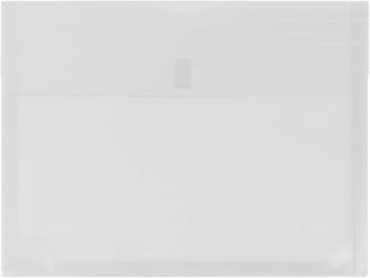 JAM PAPER Plastic Expansion Envelopes with Hook & Loop Closure - Letter Booklet - 9 3/4 x 13 with 1 Inch Expansion - Clear - 12/Pack