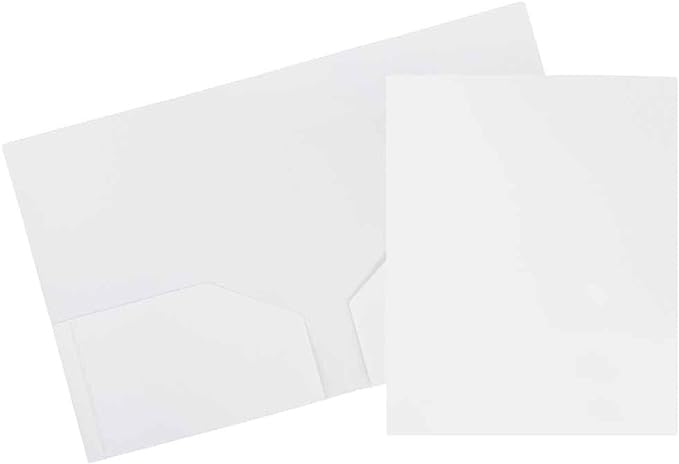 JAM PAPER Heavy Duty Plastic 2 Pocket Extra Tough School Folders - White - Bulk 48/Pack