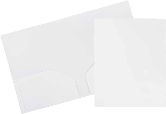 JAM PAPER Heavy Duty Plastic 2 Pocket Extra Tough School Folders - White - Bulk 48/Pack