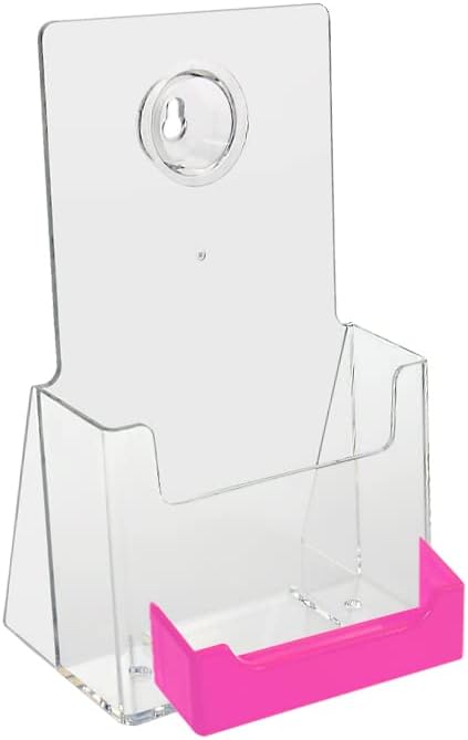 Source One 4 X 9 Inches Tri Fold Brochure Holder with Business Card Holder (1 Pack, Pink Pocket)