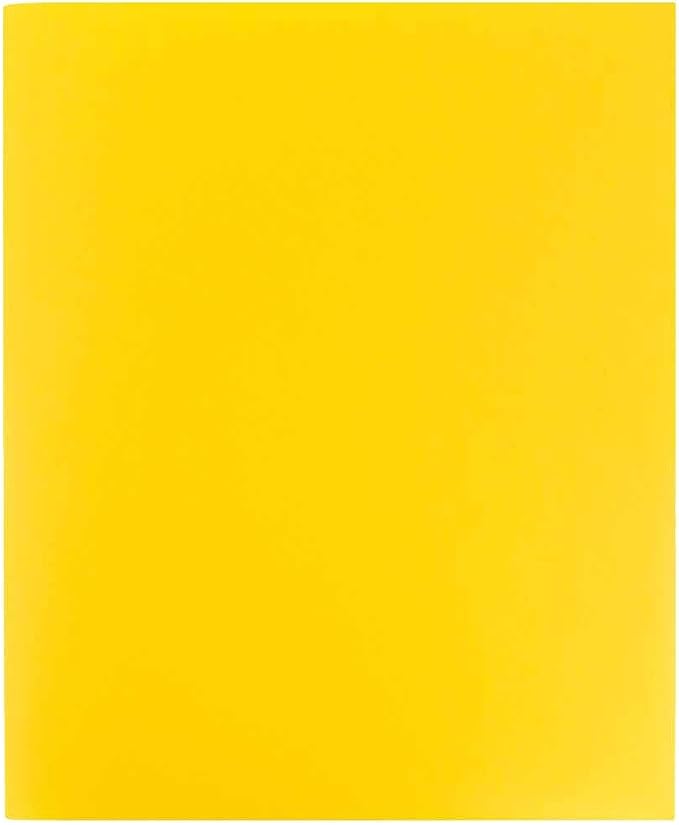 JAM PAPER Heavy Duty Plastic 2 Pocket Extra Tough School Folders - Yellow - 12/Pack