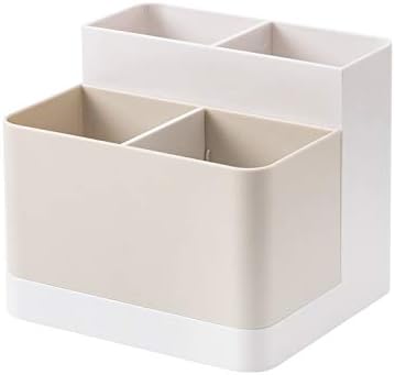 Khakho Desktop Storage Organizer Remote Control Holder Makeup Brushes Organizer Pencil Pen Holder Desktop Storage Box for Desk, Home Office Supplies (White)
